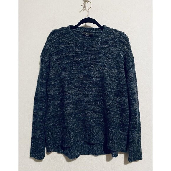 Zara Knit Sweater Womens Medium Marled Blue Knit Oversized Grandpa Boyfriend - Picture 1 of 6